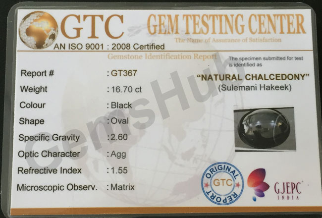 Natural Certified Sulemani Black Hakik Stone, 16.7